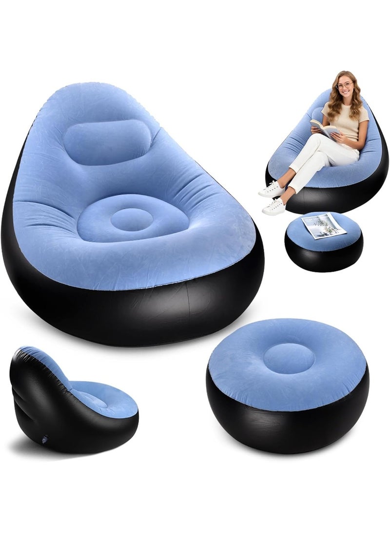 Arabest Inflatable Lounge Chair for Adults, Portable Folding Inflatable Blow Up Couch with Foot Stool, Lazy Flocking Recliner Chair Air Sofa for Indoor Outdoor Travel Camping (No Pump) - Image 3